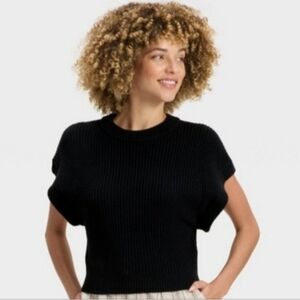a new day Black Ribbed Knit Short Sleeve Top
